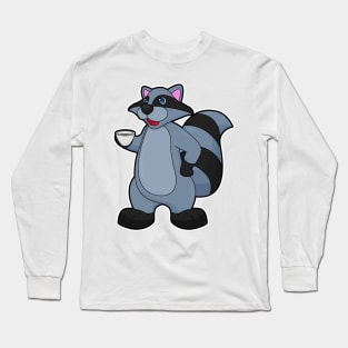 Racoon with Cup of Coffee Long Sleeve T-Shirt